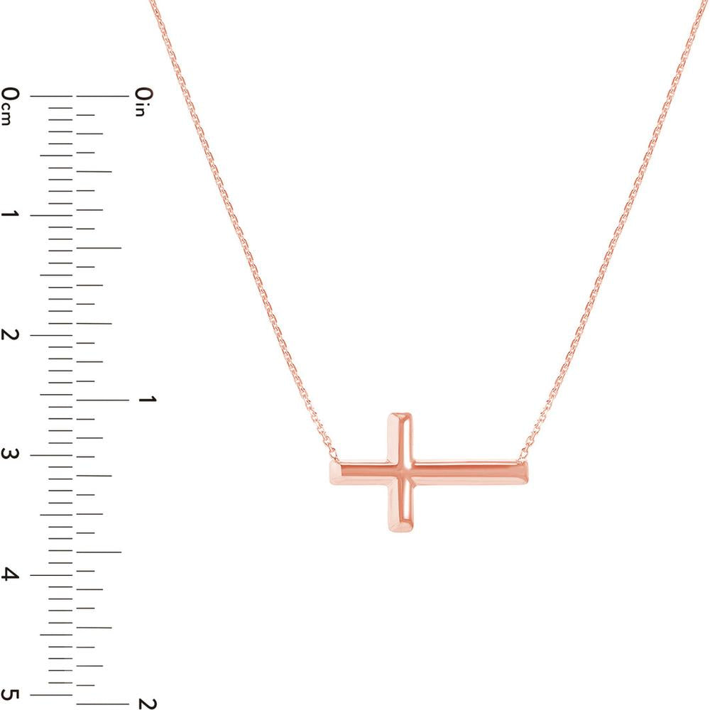 Olas d'Oro - 14K Rose Gold Sideways Cross Adjustable Necklace - 16-18 inch Chain