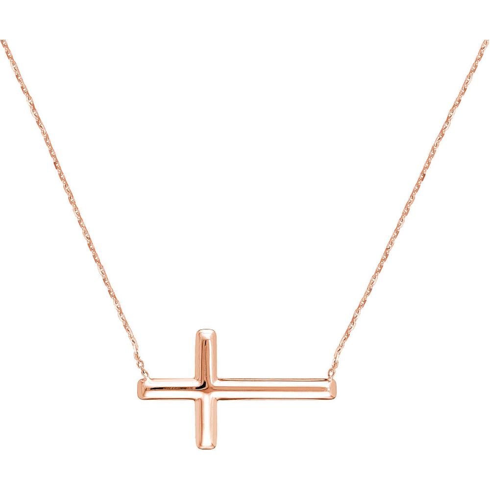 Olas d'Oro - 14K Rose Gold Sideways Cross Adjustable Necklace - 2.29g Total Weight