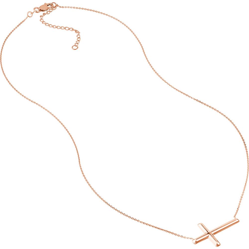 Olas d'Oro - 14K Rose Gold Sideways Cross Adjustable Necklace - 2.29g Total Weight