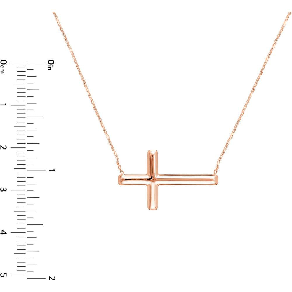 Olas d'Oro - 14K Rose Gold Sideways Cross Adjustable Necklace - 2.29g Total Weight