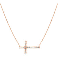 Olas d'Oro - 14K Rose Gold Sideways Cross Necklace with 1/5 Carat Diamond Elegant Faith Jewelry
