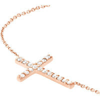 Olas d'Oro - 14K Rose Gold Sideways Cross Necklace with 1/5 Carat Diamond Elegant Faith Jewelry