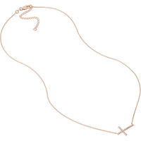 Olas d'Oro - 14K Rose Gold Sideways Cross Necklace with 1/5 Carat Diamond Elegant Faith Jewelry