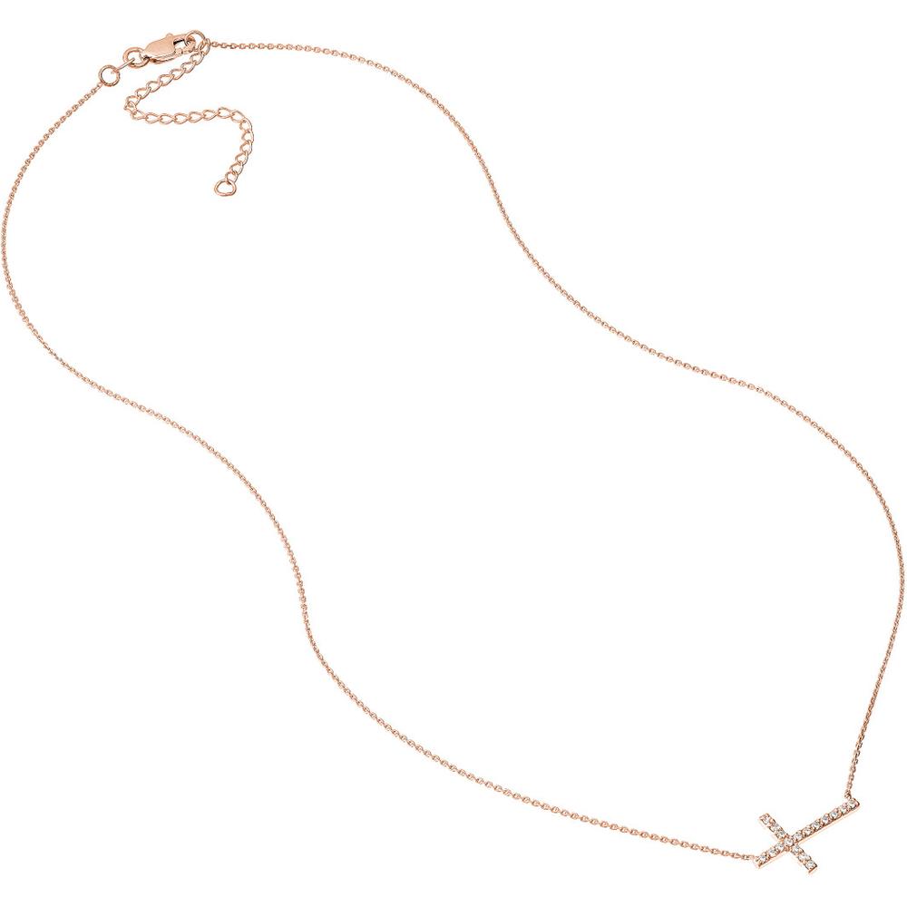 Olas d'Oro - 14K Rose Gold Sideways Cross Necklace with 1/5 Carat Diamond Elegant Faith Jewelry