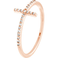 Olas d'Oro - 14K Rose Gold Sideways Cross Ring with 1/6 Carat Total Diamond Weight Size 7