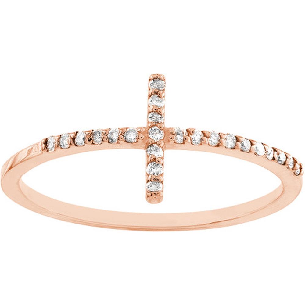 Olas d'Oro - 14K Rose Gold Sideways Cross Ring with Diamonds - 1/6 Carat Total Diamond Weight