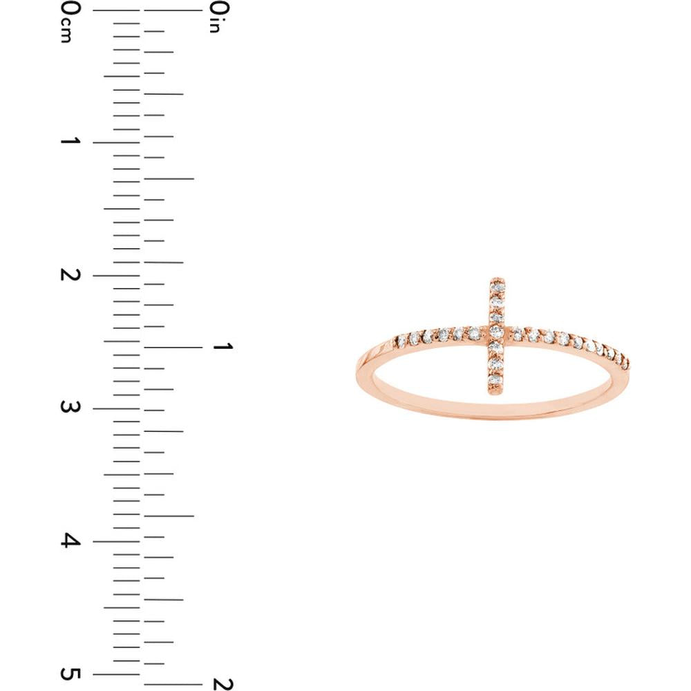 Olas d'Oro - 14K Rose Gold Sideways Cross Ring with Diamonds - 1/6 Carat Total Diamond Weight