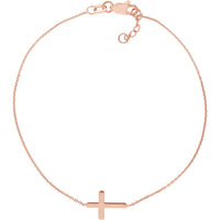 Olas d'Oro - 14K Rose Gold Sideways Mini Cross Adjustable Bracelet
