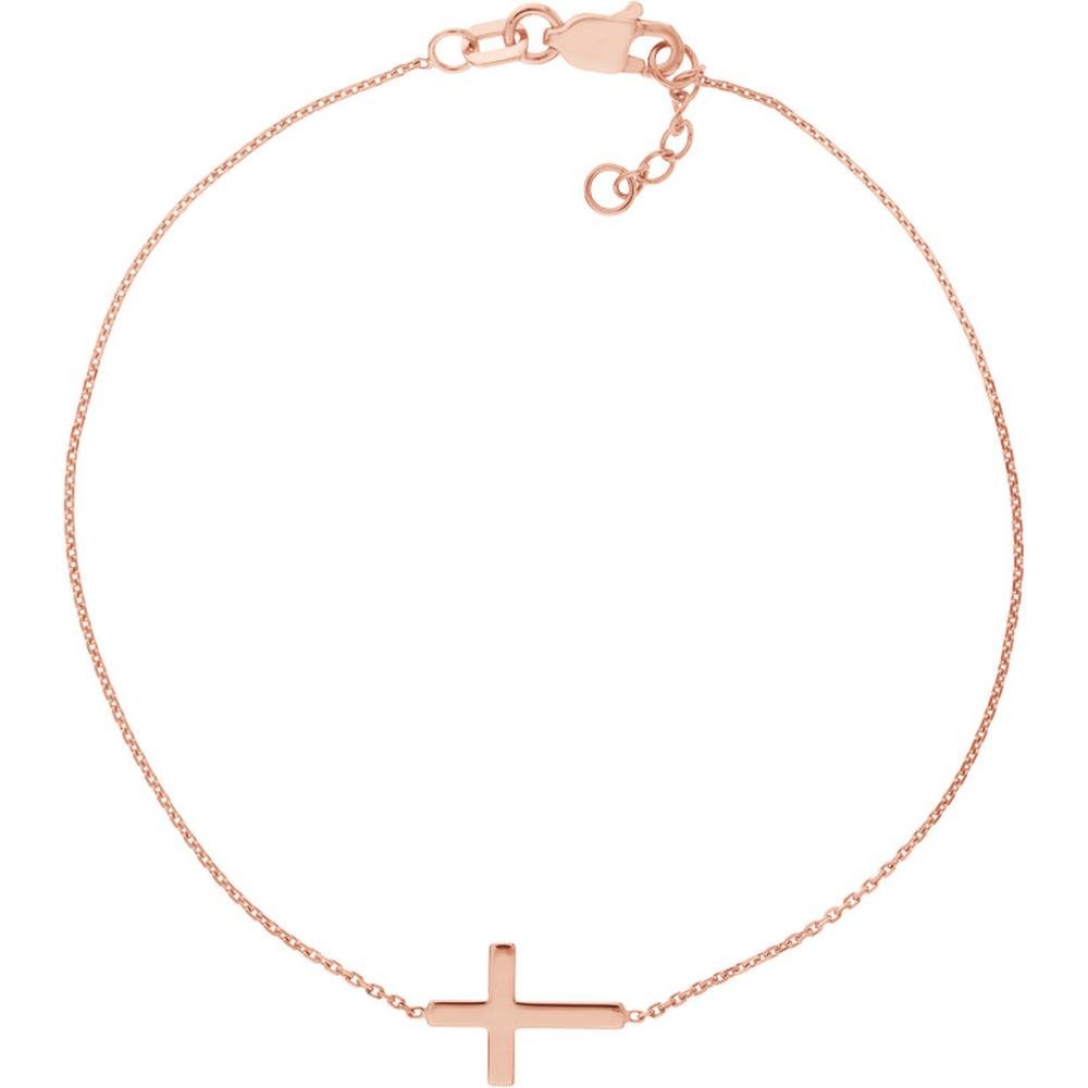Olas d'Oro - 14K Rose Gold Sideways Mini Cross Adjustable Bracelet