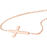 Olas d'Oro - 14K Rose Gold Sideways Mini Cross Adjustable Bracelet