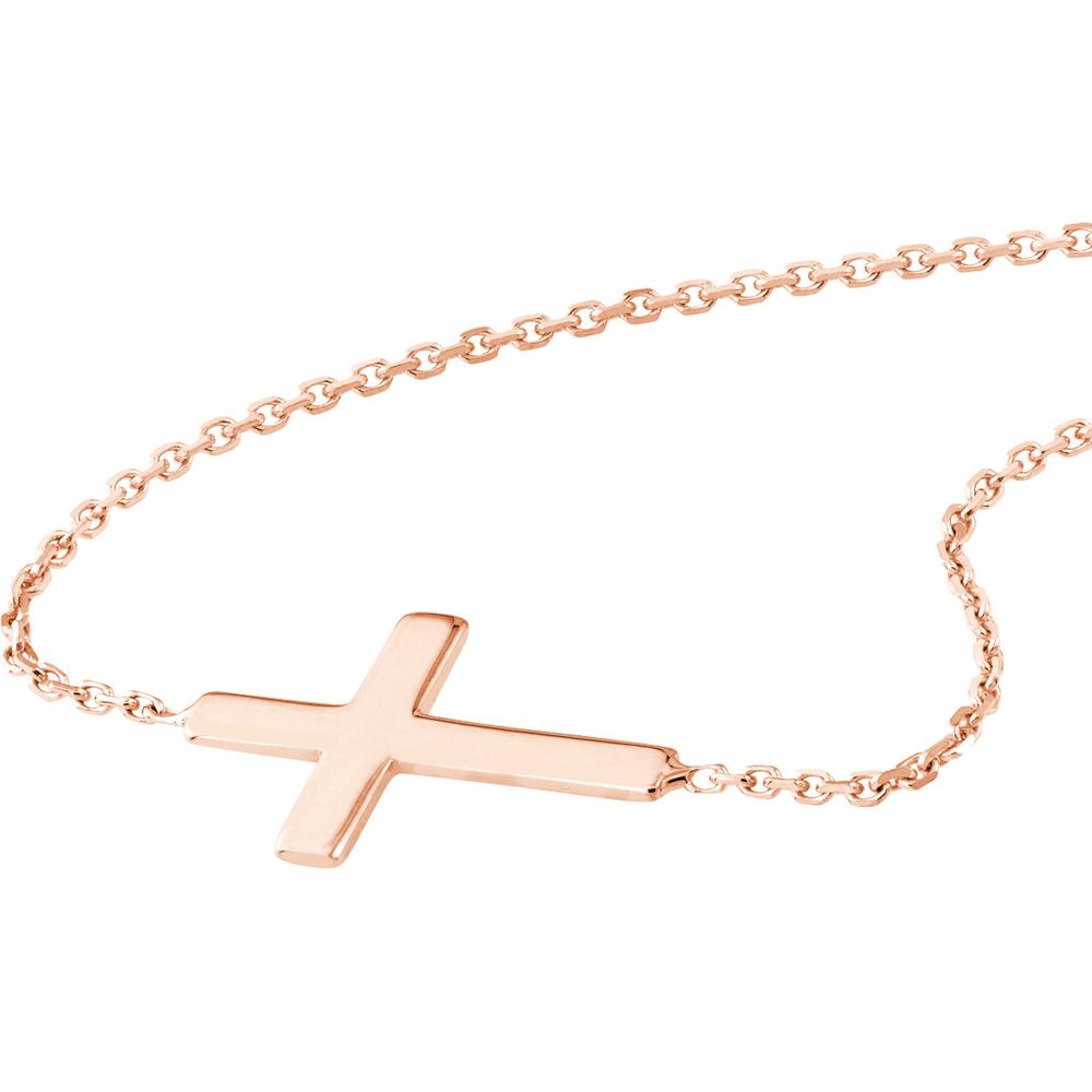 Olas d'Oro - 14K Rose Gold Sideways Mini Cross Adjustable Bracelet