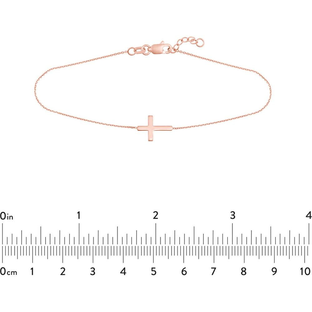 Olas d'Oro - 14K Rose Gold Sideways Mini Cross Adjustable Bracelet