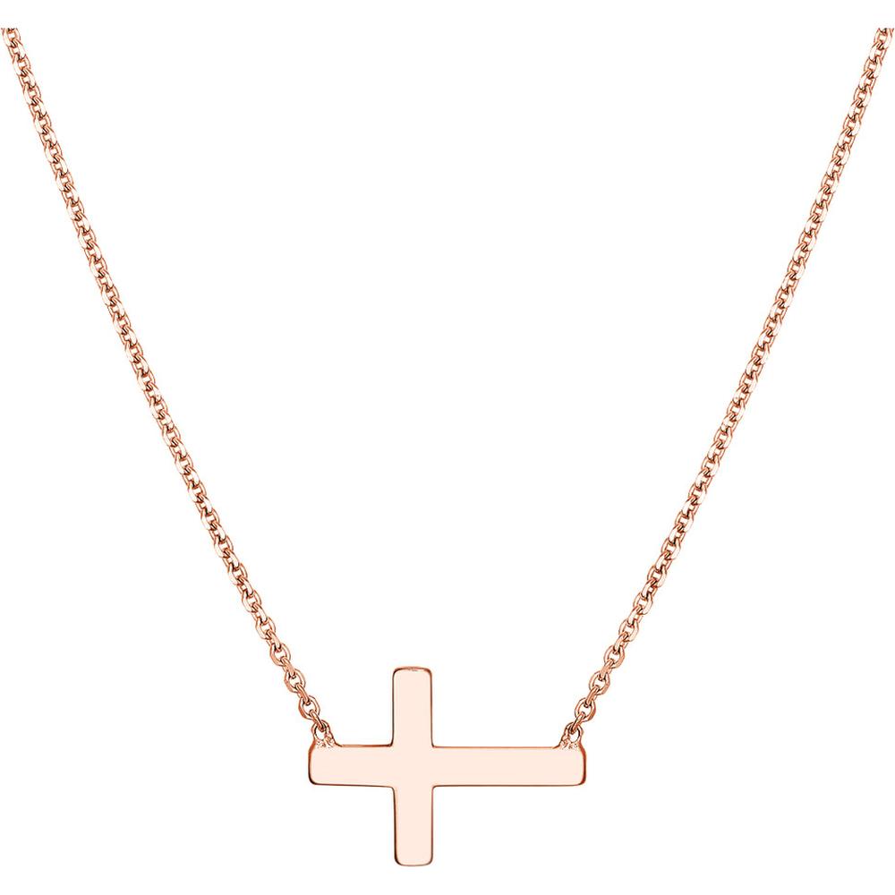Olas d'Oro - 14K Rose Gold Sideways Mini Cross Adjustable Necklace