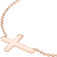 Olas d'Oro - 14K Rose Gold Sideways Mini Cross Adjustable Necklace