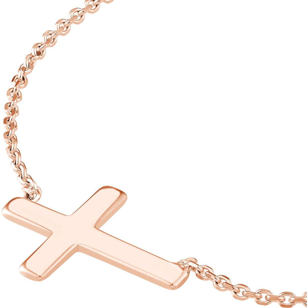 Olas d'Oro - 14K Rose Gold Sideways Mini Cross Adjustable Necklace