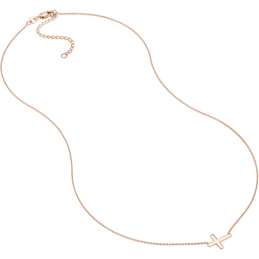 Olas d'Oro - 14K Rose Gold Sideways Mini Cross Adjustable Necklace