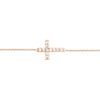 Olas d'Oro - 14K Rose Gold Sideways Mini CZ Cross Adjustable Bracelet - 1.21 Grams Total Weight