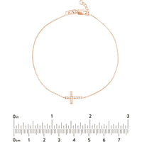 Olas d'Oro - 14K Rose Gold Sideways Mini CZ Cross Adjustable Bracelet - 1.21 Grams Total Weight