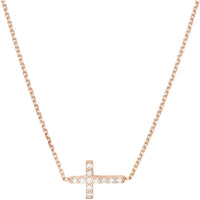 Olas d'Oro - 14K Rose Gold Sideways Mini CZ Cross Adjustable Necklace