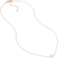 Olas d'Oro - 14K Rose Gold Sideways Mini CZ Cross Adjustable Necklace