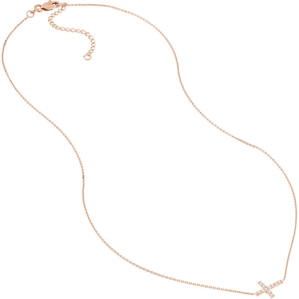 Olas d'Oro - 14K Rose Gold Sideways Mini CZ Cross Adjustable Necklace