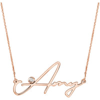 Olas d'Oro - 14K Rose Gold Signature Diamond Bezel Nameplate Necklace - 0.02 Carat Diamond