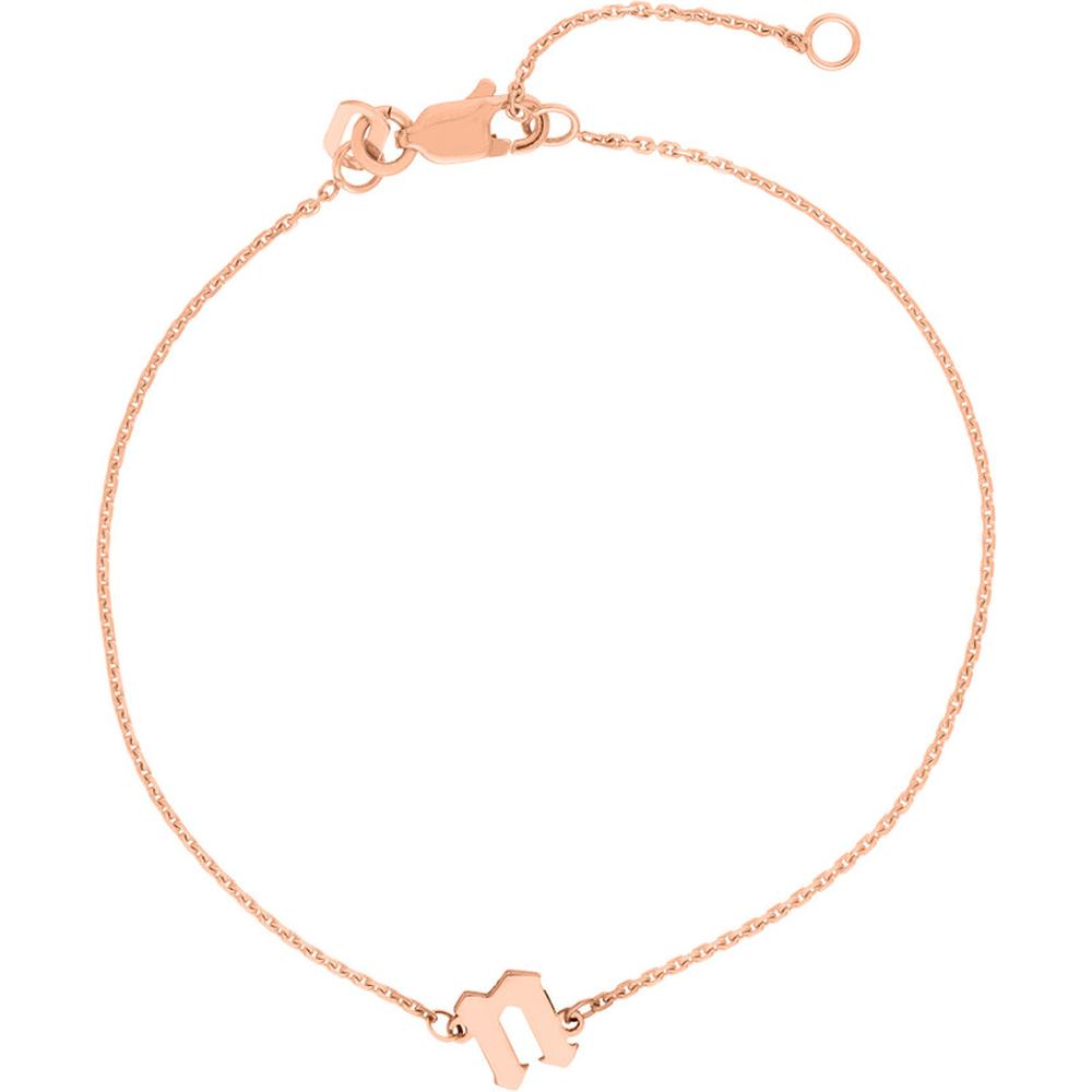 Olas d'Oro - 14K Rose Gold Slanted Gothic Initial Bracelet - Personalized Jewelry for Women