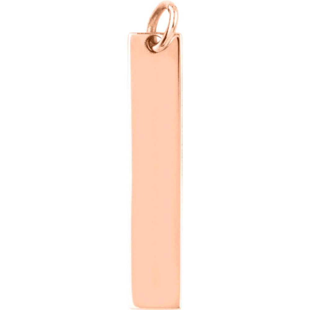 Olas d'Oro - 14K Rose Gold Small Vertical Engravable Bar Charm - 0.95 Grams