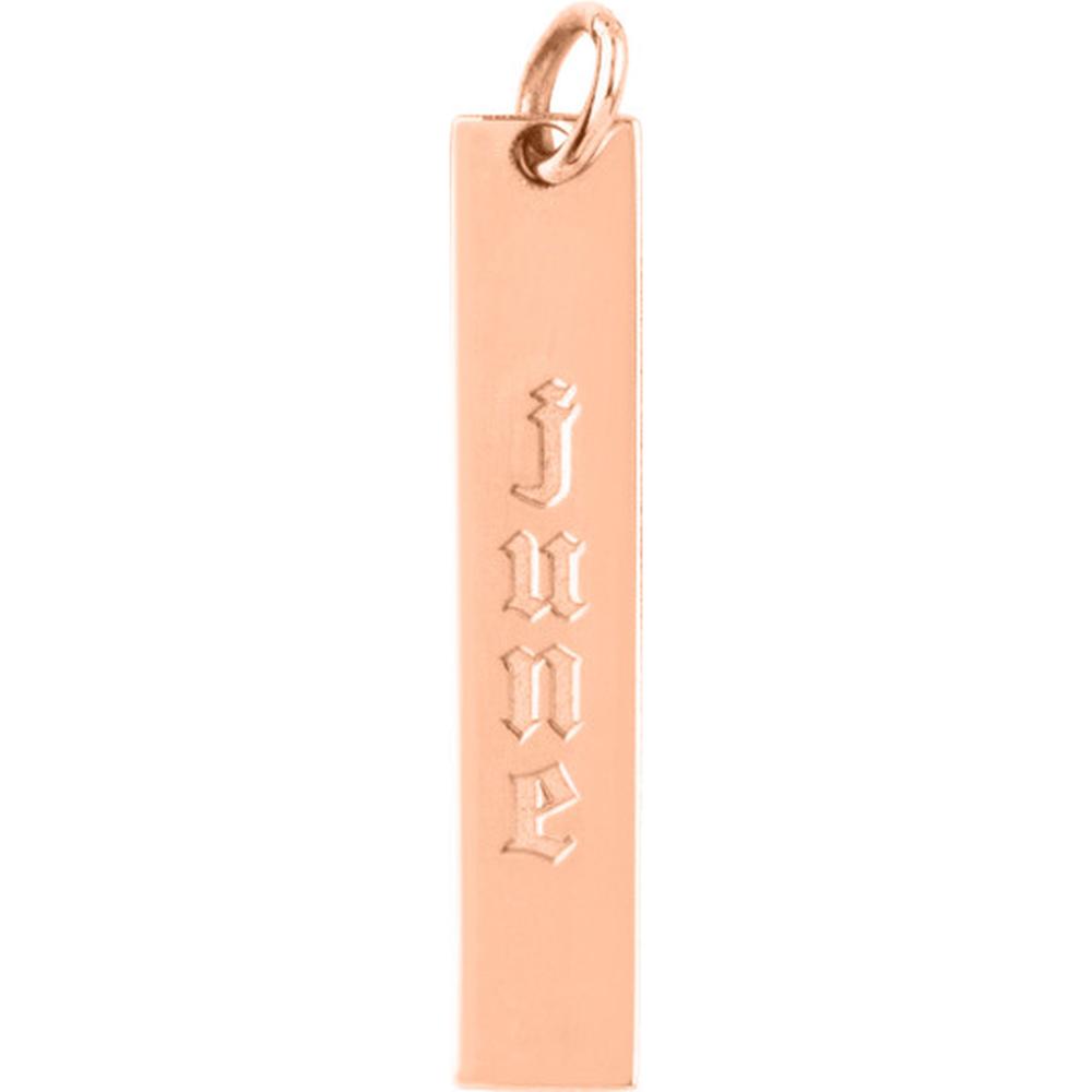 Olas d'Oro - 14K Rose Gold Small Vertical Engravable Bar Charm - 0.95 Grams
