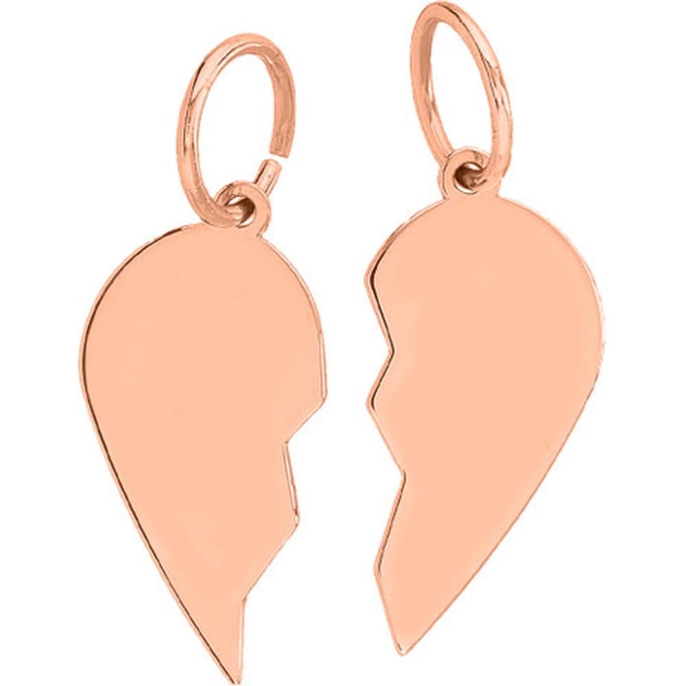 Olas d'Oro - 14K Rose Gold Split Heart Pendant Charm Engravable 1.90 Grams