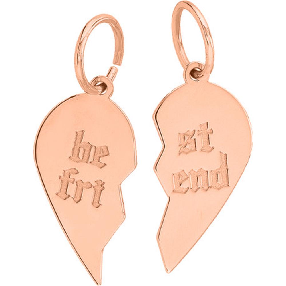 Olas d'Oro - 14K Rose Gold Split Heart Pendant Charm Engravable 1.90 Grams
