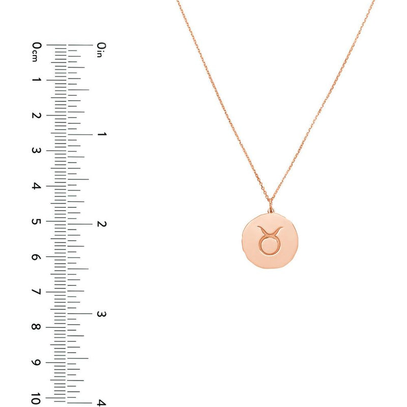 Olas d'Oro - 14K Rose Gold Taurus Organic Disc Pendant Necklace - Zodiac Symbol Engraving