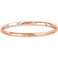 Olas d'Oro - 14K Rose Gold Thin Band Ring with Diamond Stations - 0.03 Carat Total Diamond Weight