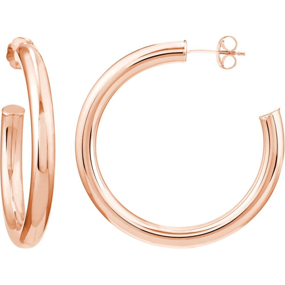 Olas d'Oro - 14K Rose Gold Tube Hoop Earrings - 4mm x 35mm - 3.49g Total Weight