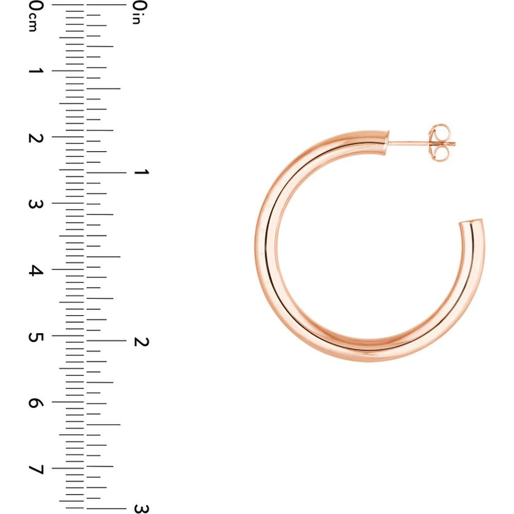 Olas d'Oro - 14K Rose Gold Tube Hoop Earrings - 4mm x 35mm - 3.49g Total Weight