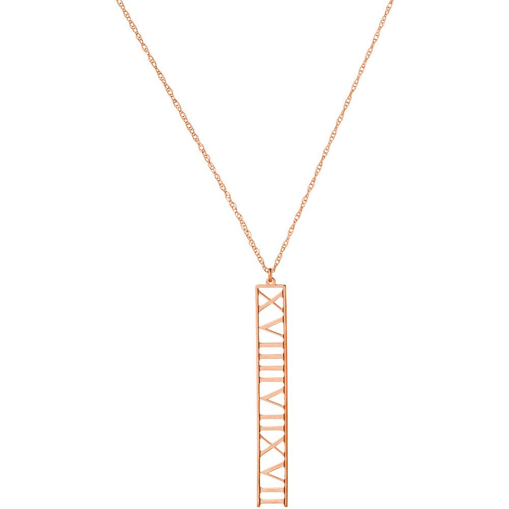 Olas d'Oro - 14K Rose Gold Vertical Roman Numeral Pendant Necklace - 7mm