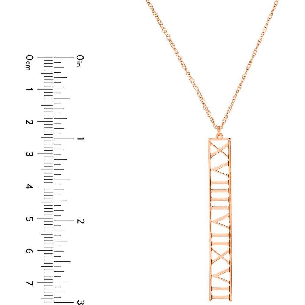 Olas d'Oro - 14K Rose Gold Vertical Roman Numeral Pendant Necklace - 7mm