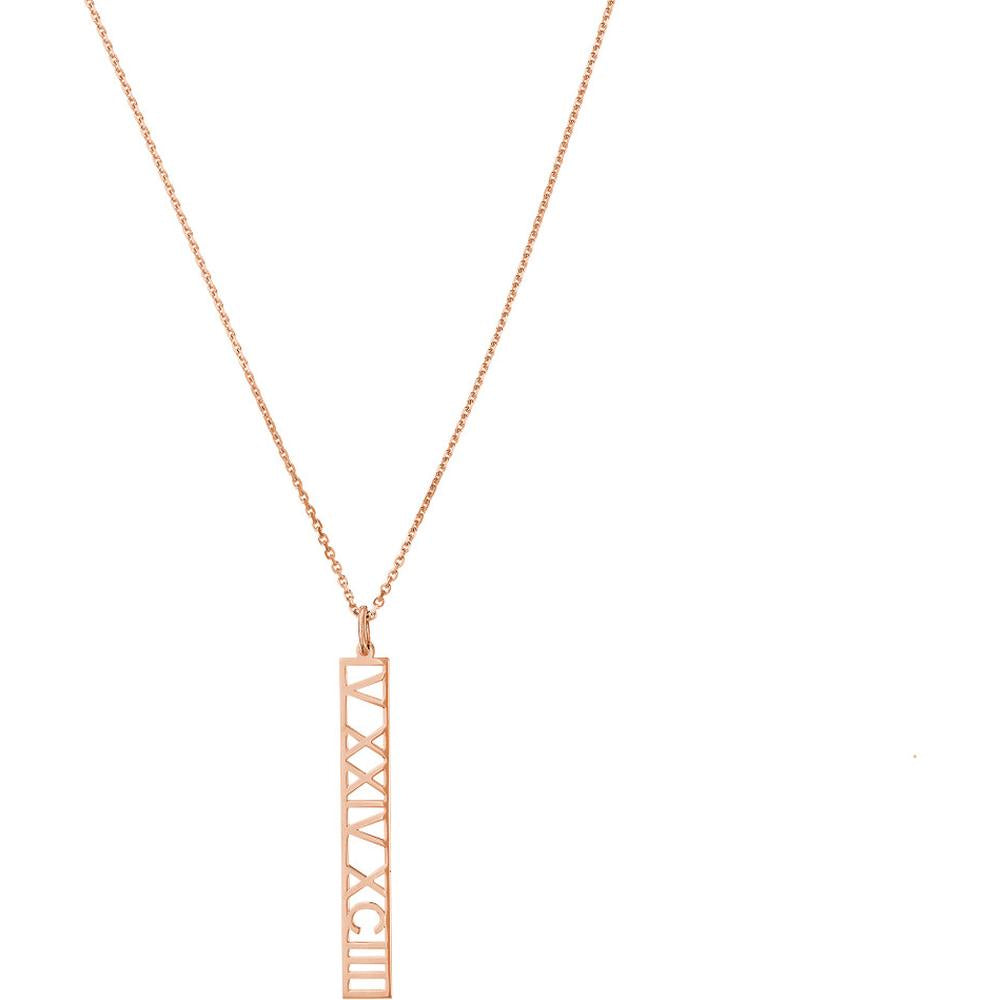 Olas d'Oro - 14K Rose Gold Vertical Roman Numeral Pendant Necklace