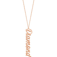 Olas d'Oro - 14K Rose Gold Vertical Script Pendant Necklace - Customizable Message, 7mm Wide
