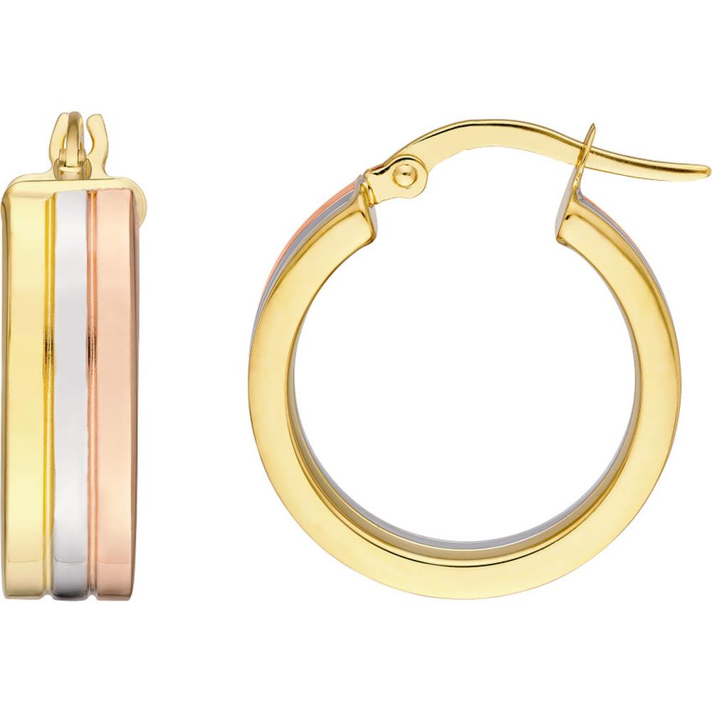 Olas d'Oro - 14K Tri-Color Gold 15mm Round Hoop Earrings  Elegant, Lightweight Design