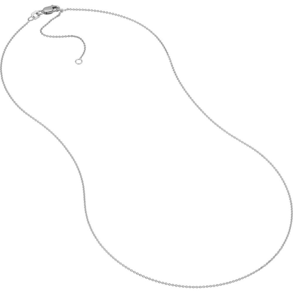Olas d'Oro - 14K White Gold 0.9mm Adjustable Cable Chain Necklace with Lobster Clasp - 18 Inch Length