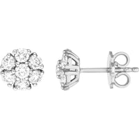 Olas d'Oro - 14K White Gold 1.03 Total Carat Weight Diamond Cluster Stud Earrings