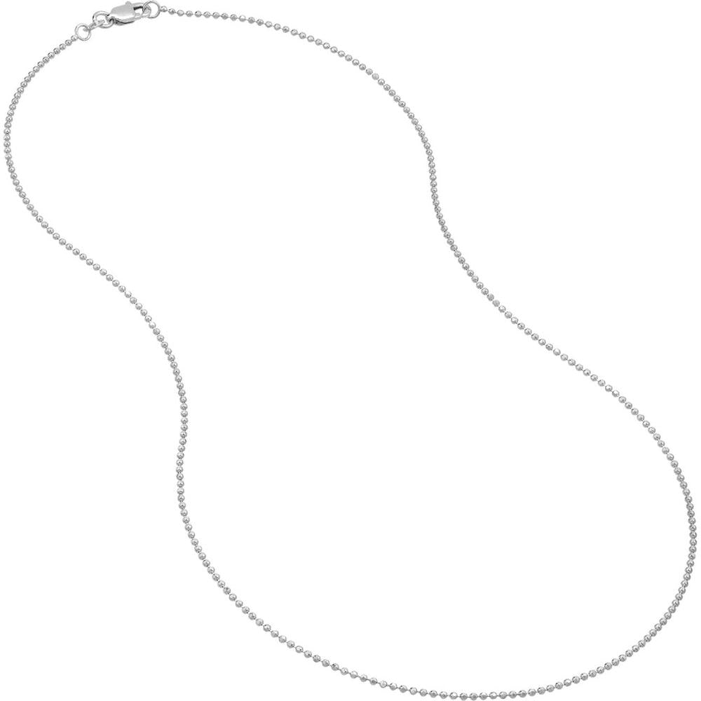 Olas d'Oro - 14K White Gold 1.15mm Diamond-Cut Bead Chain with Lobster Lock - 18" Necklace