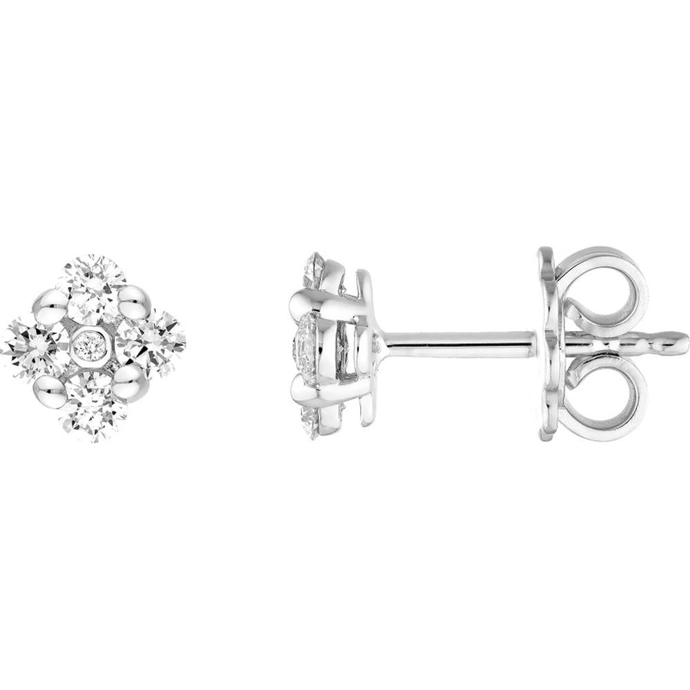 Olas d'Oro - 14K White Gold 1/2 Total Carat Weight Diamond Flower Stud Earrings