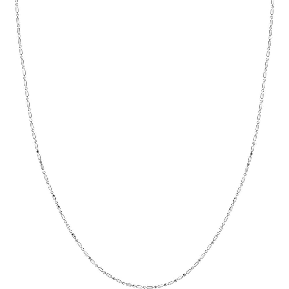 Olas d'Oro - 14K White Gold 1.2mm Diamond-Cut Bead and Barrel Chain Necklace with Lobster Lock - 18 Inches