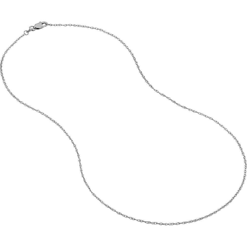 Olas d'Oro - 14K White Gold 1.2mm Pendant Rope Chain Necklace with Lobster Lock - 20 inches