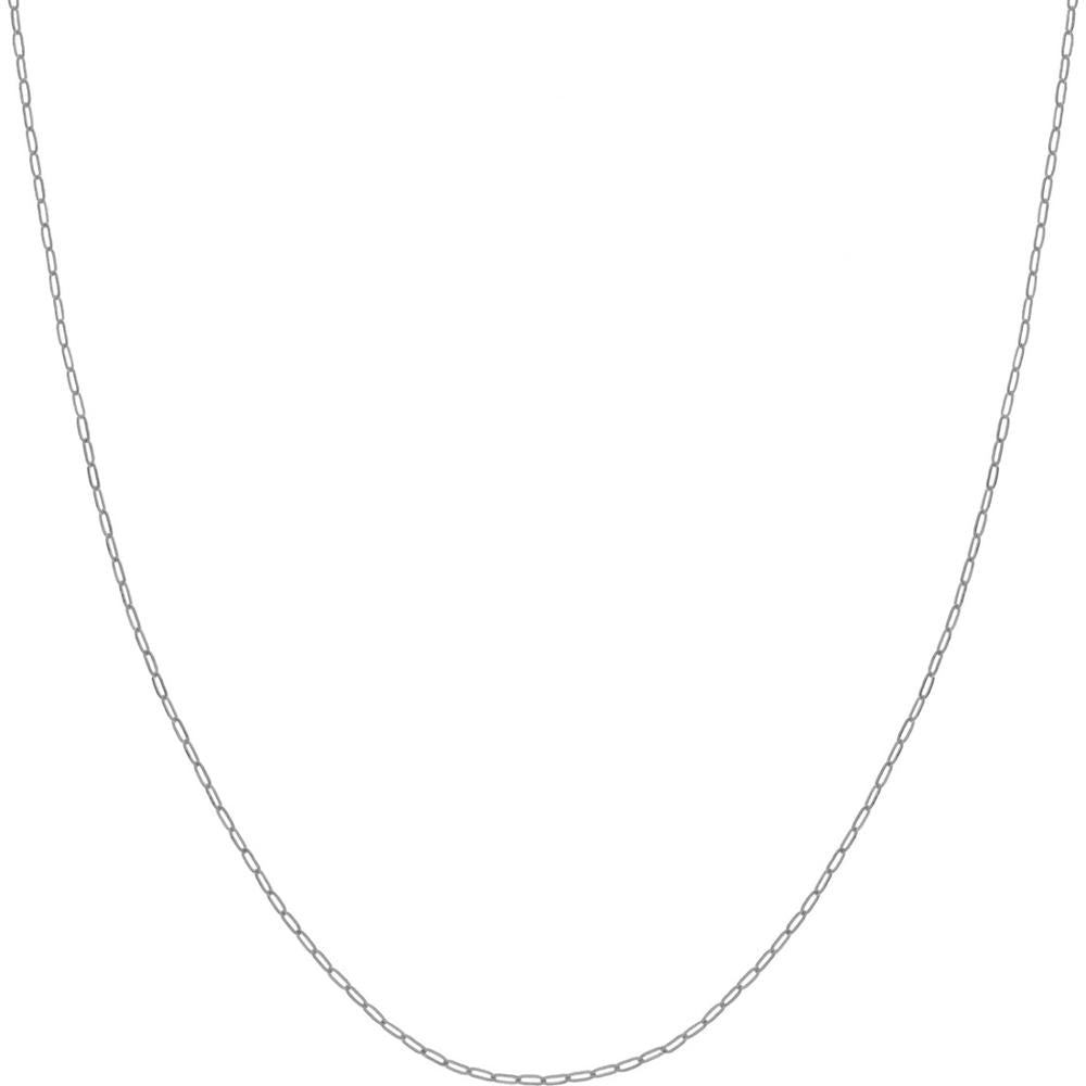 Olas d'Oro - 14K White Gold 1.30mm Paper Clip Chain Necklace with Pear Shape Lobster Lock - 1.65 Grams Total Weight