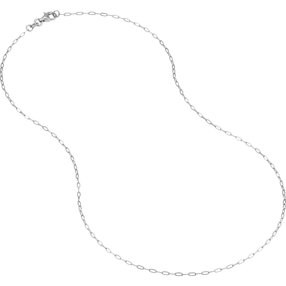 Olas d'Oro - 14K White Gold 1.30mm Paper Clip Chain Necklace with Pear Shape Lobster Lock - 1.65 Grams Total Weight