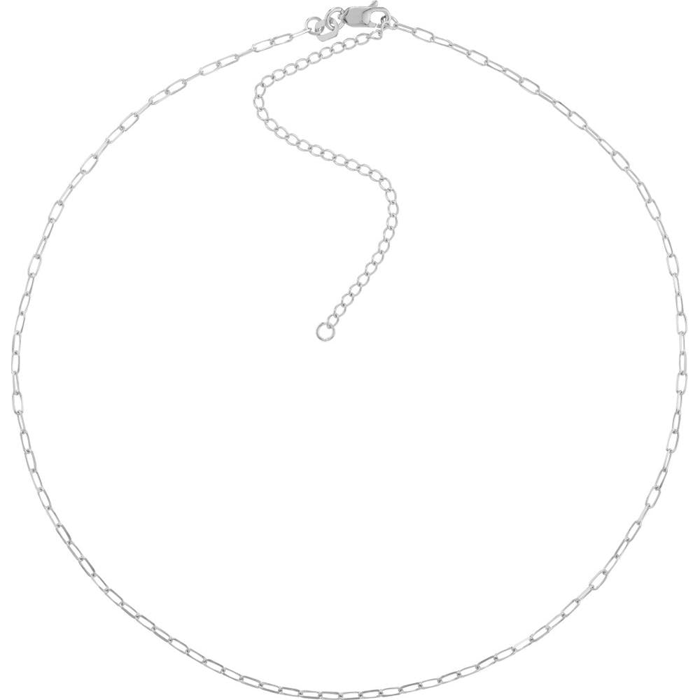 Olas d'Oro - 14K White Gold 1.7mm Paper Clip Choker Chain with Adjustable Length 13-16 inches