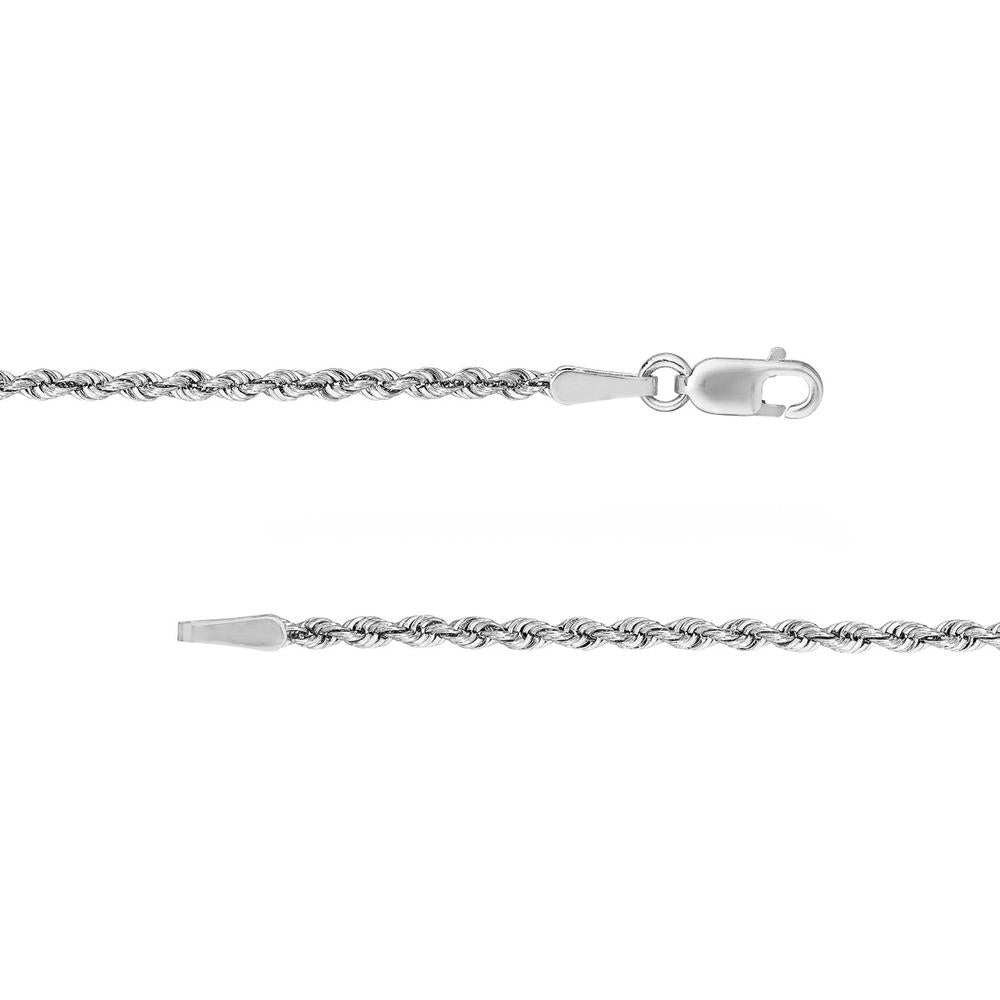 Olas d'Oro - 14K White Gold 1.8mm Light Rope Chain Necklace - 18" with Lobster Lock